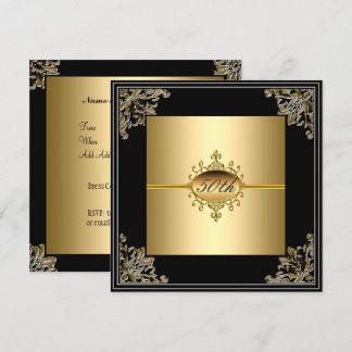 50th Birthday Party  Invitation Gold Black Art Dec