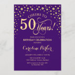 50th Birthday Party Invitation - Gold Purple<br><div class="desc">50th Birthday Party Invitation.
Elegant design with faux glitter gold and purple. Cheers to 50 Years! Message me if you need further customization.</div>