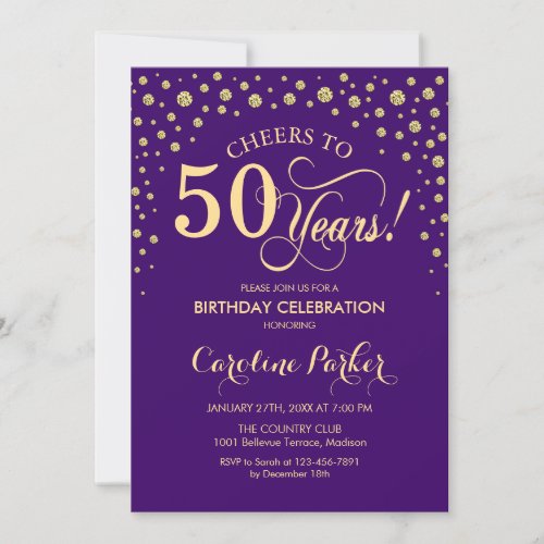 50th Birthday Party Invitation _ Gold Purple