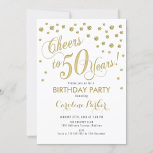 50th Birthday Party Invitation - Gold White
