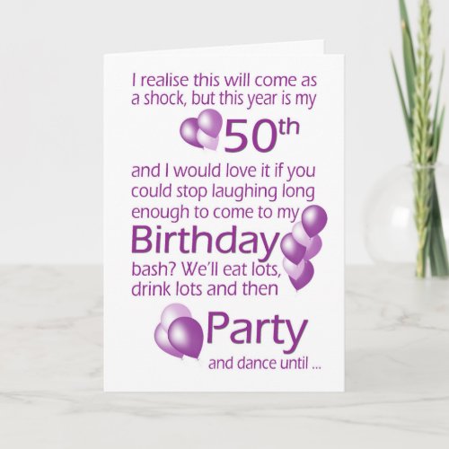50th Birthday Party Invitation Humorous Word Play Card