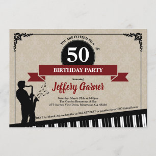 50th birthday party invitation Jazz music theme