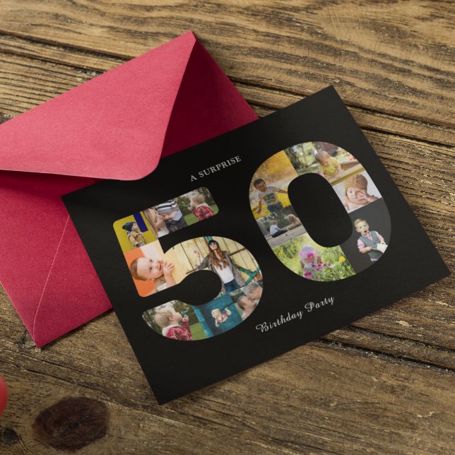 50th Birthday Party Invitation Photo Collage Postcard (Creator Uploaded)
