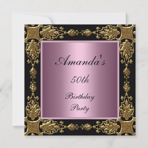 50th Birthday Party Invitation pink black gold | Zazzle