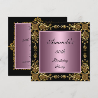 50th Birthday Party Invitation  pink black gold