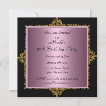 50th Birthday Party Invitation pink black gold | Zazzle