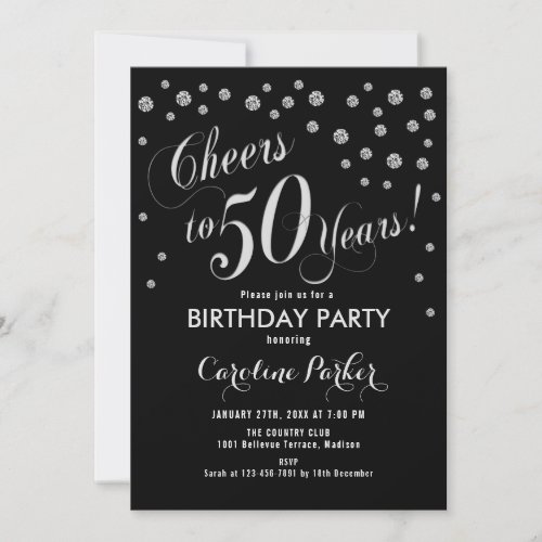 50th Birthday Party Invitation _ Silver Black
