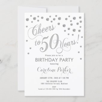 50th Birthday Party Invitation - Silver White | Zazzle