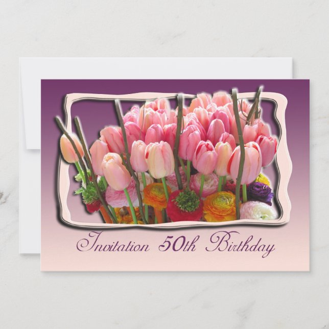 50th Birthday Party Invitation - tulips (Front)
