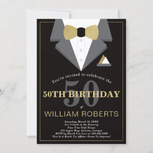 50th Birthday Party Invitation, Tuxedo Invitation