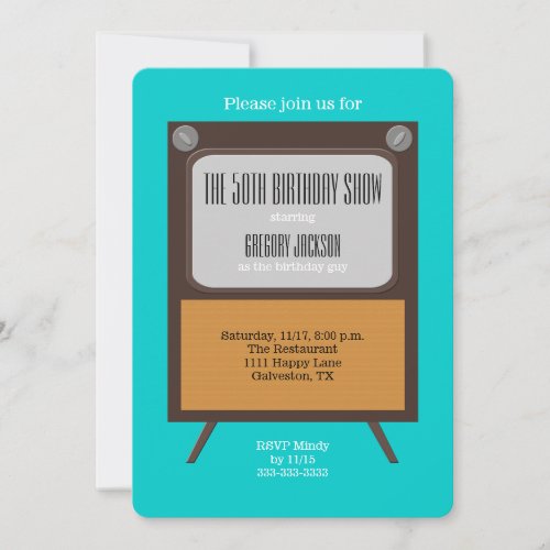 50th Birthday Party Invitation TV on Blue