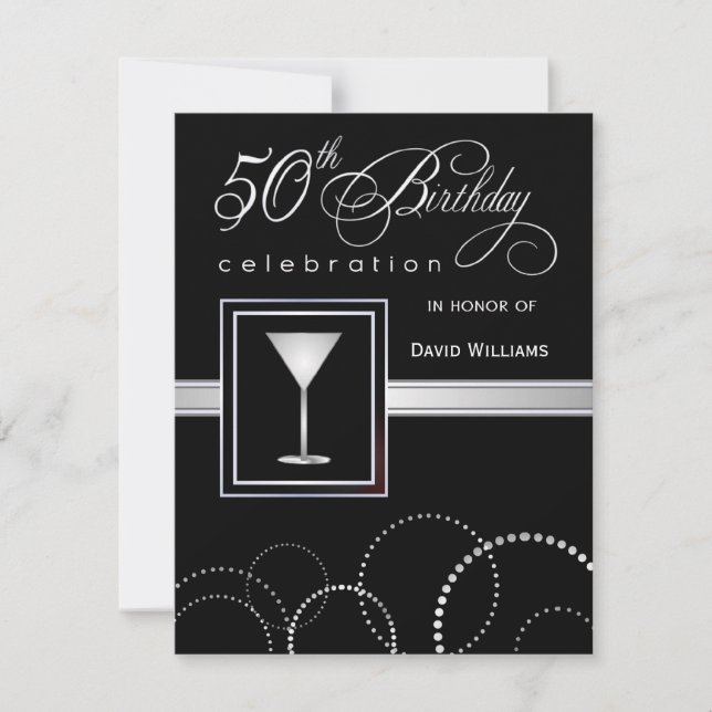 50th Birthday Party Invitations - Black and Silver (Front)