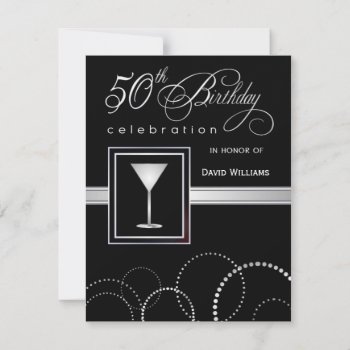 50th Birthday Party Invitations - Black And Silver by SquirrelHugger at Zazzle