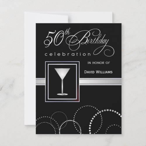 50th Birthday Party Invitations - Black and Silver
