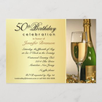 50th Birthday Party Invitations - Champagne Gold by SquirrelHugger at Zazzle
