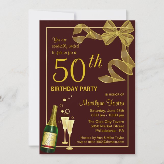 50th Birthday Party Invitations Customize the Year (Front)