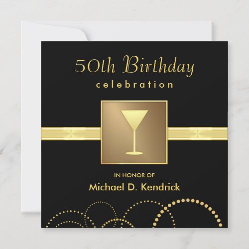 50th Birthday Party Invitations Formal Black Gold