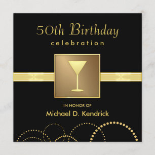 50th Birthday Party Invitations Formal Black Gold