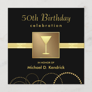 50th Birthday Party Invitations Formal Black Gold