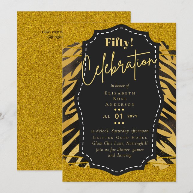 50th Birthday Party Invitations Glitter Glamor (Front/Back)