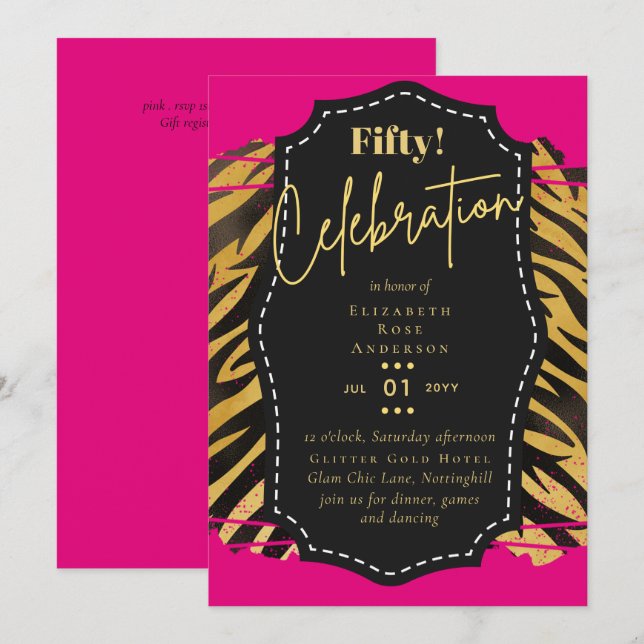 50th Birthday Party Invitations Glitter Glamour (Front/Back)
