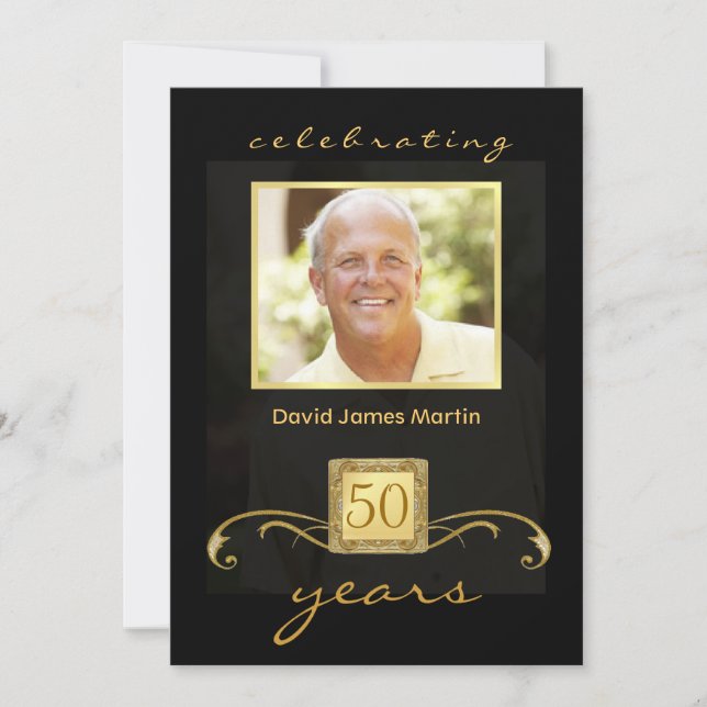 50th Birthday Party Invitations - Gold Monogram (Front)