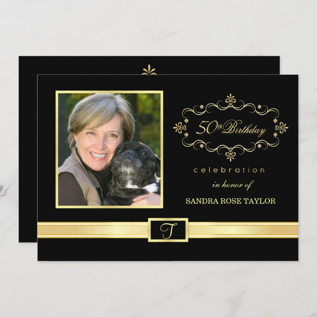 50th Birthday Party Invitations with Photo (Front/Back)