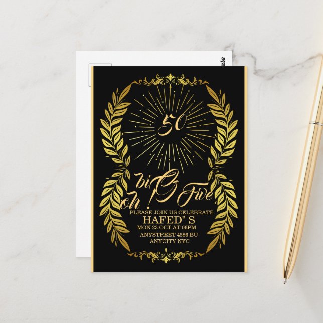 50th Birthday Party Invite Template Modern 50th In (Front/Back In Situ)