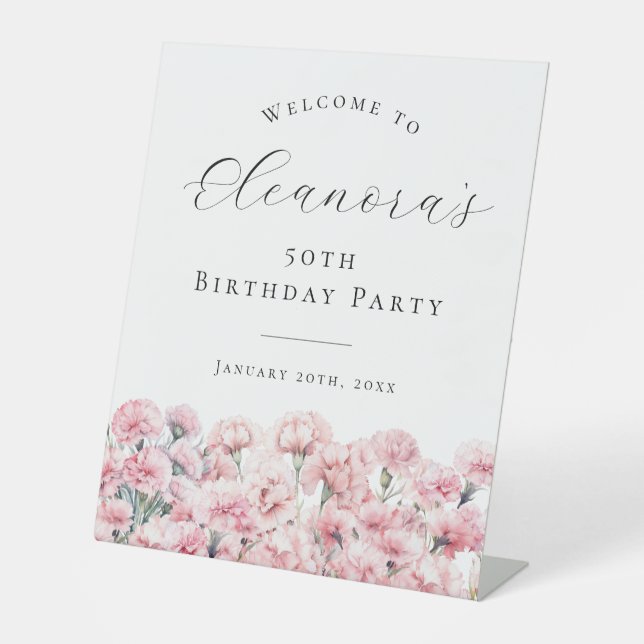 50th Birthday Party January Birth Flower Welcome Pedestal Sign (Front)
