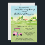 50th Birthday Party Lady Golfer Theme Invitation<br><div class="desc">This festive and colorful Fiftieth (50th) Birthday Party Invitation has a Golf theme and it's perfect for a Lady Golfer. It features a Golf Cart with Golf Clubs on a Golf Course, Much to personalize to make appropriate for your own event. We have all the ingredients to make it a...</div>