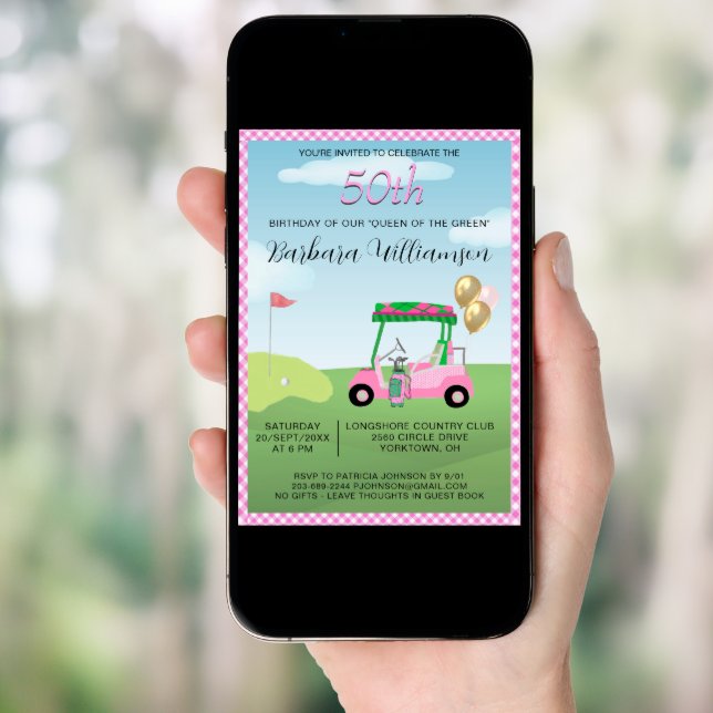 50th Birthday Party Lady Golfer Theme Invitation (Front Digital)