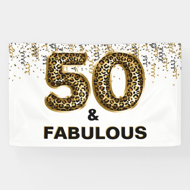 50th Birthday Party Leopard Print  Banner (Horizontal)
