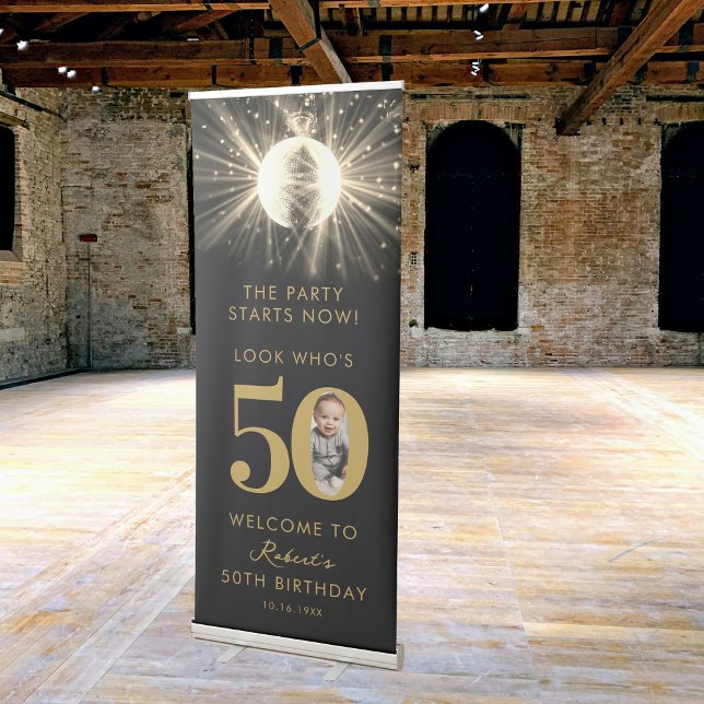 50th Birthday Party Look Who's 50 Photo Disco Ball Retractable Banner (50th Birthday Party Look Who's 50 Photo Disco Ball Retractable Banner)