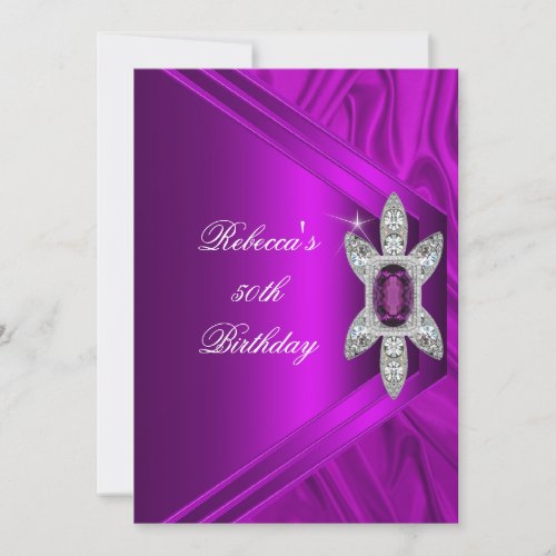 50th Birthday Party Magenta Silk Diamond Image Invitation