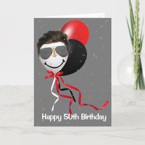 50th Birthday Party Man on Balloon Card