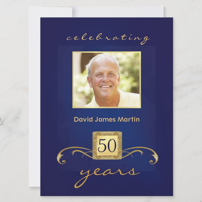 50th Birthday Party - Masculine Monogram - Blue Invitation (Front)