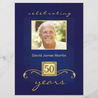 50th Birthday Party - Masculine Monogram - Blue Invitation