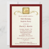 50th Birthday Party - Masculine Red Gold Invites (Back)