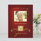 50th Birthday Party - Masculine Red Gold Invites (Standing Front)
