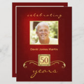 50th Birthday Party - Masculine Red Gold Invites (Front/Back)