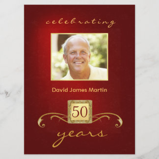 50th Birthday Party - Masculine Red Gold Invites