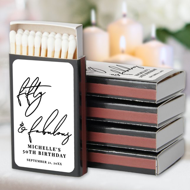 50th Birthday Party Matchboxes (Fifty And Fabulous 50th Birthday Party Matchboxes)