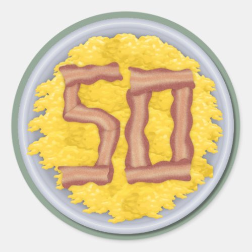 50th Birthday Party Mens Funny Bacon Eggs Classic Round Sticker
