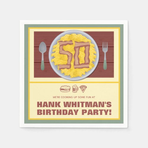 50th Birthday Party Mens Funny Bacon Eggs Napkins