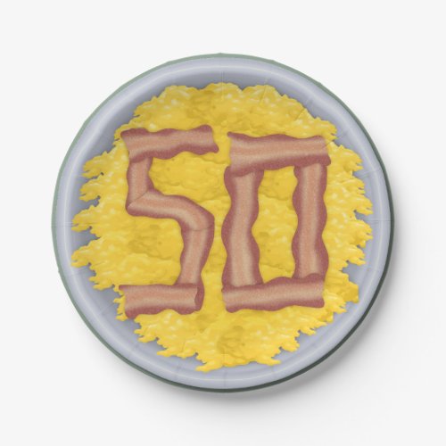 50th Birthday Party Mens Funny Bacon Eggs Paper Plates