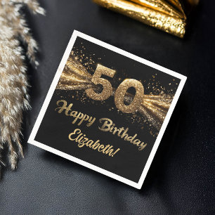  50th Birthday Party Modern Black and Gold Napkins