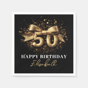  50th Birthday Party Modern Black and Gold Napkins