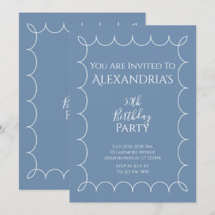 50th Birthday Party Modern Blue Wavy Border Invitation
