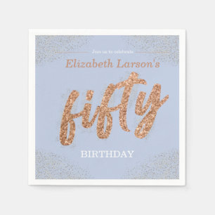 50th Birthday Party Modern Gold & Blue Fifty Napkins