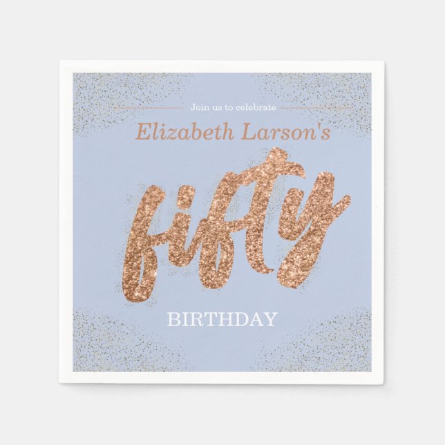 50th Birthday Party Modern Gold & Blue | Fifty Napkins (Front)